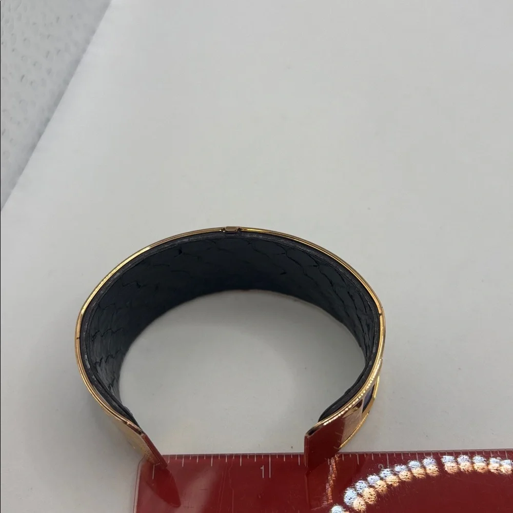 Les Georgettes Solaire gold-finish cuff bracelet Capri blue leather insert Euro - Picture 6 of 8